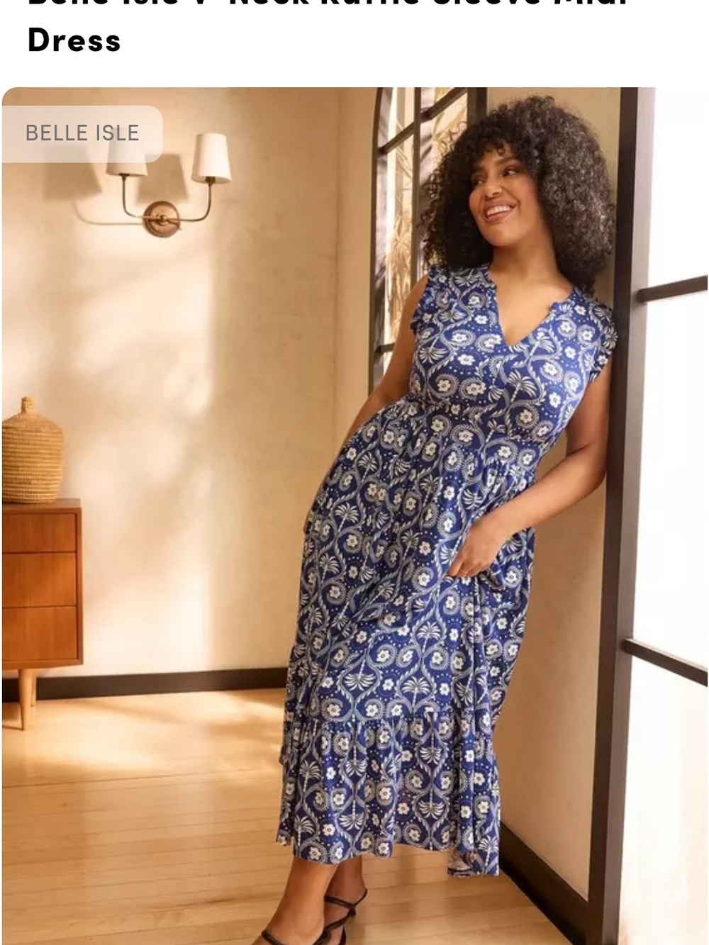 Belle Isle V-Neck Ruffle Sleeve Midi Dress - Picture 2 of 4